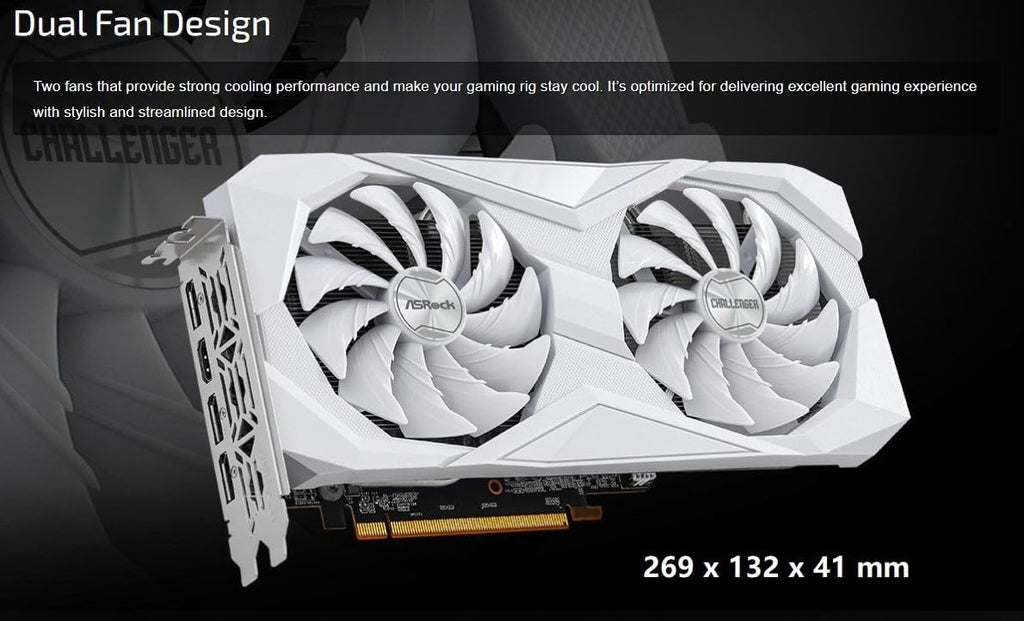 ASRock AMD Radeon RX 6600 Challenger White 8GB GDDR6 Graphics Card 0dB Silent Cooling 128-bit 7680 x 4320 DisplayPort HDMI 14 Gbps Dual Fan 7nm