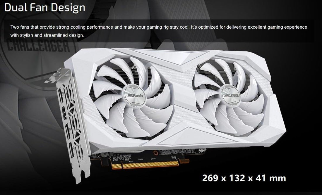 ASRock AMD Radeon RX 6600 Challenger White 8GB GDDR6 Graphics Card 0dB Silent Cooling 128-bit 7680 x 4320 DisplayPort HDMI 14 Gbps Dual Fan 7nm