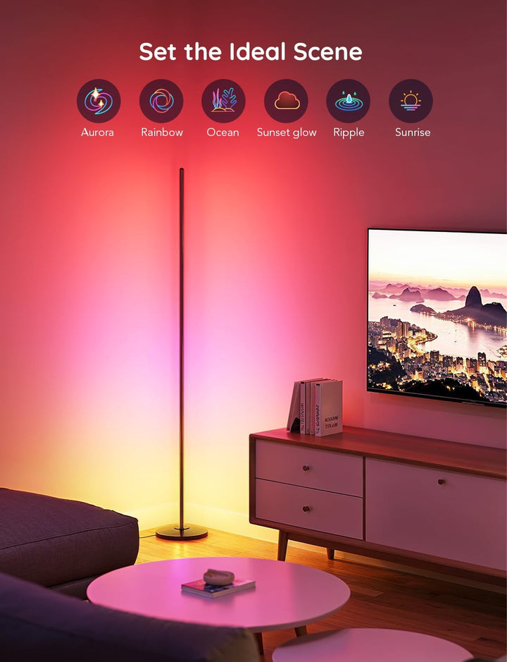 Govee RGBIC Floor Lamp Basic, LED Corner Lamp Works with Alexa, 1000 Lumen Smart Modern Floor Lamp with Music Sync and 16 Million DIY Colors, Color Changing Standing Lamp for Bedroom Living Room Black