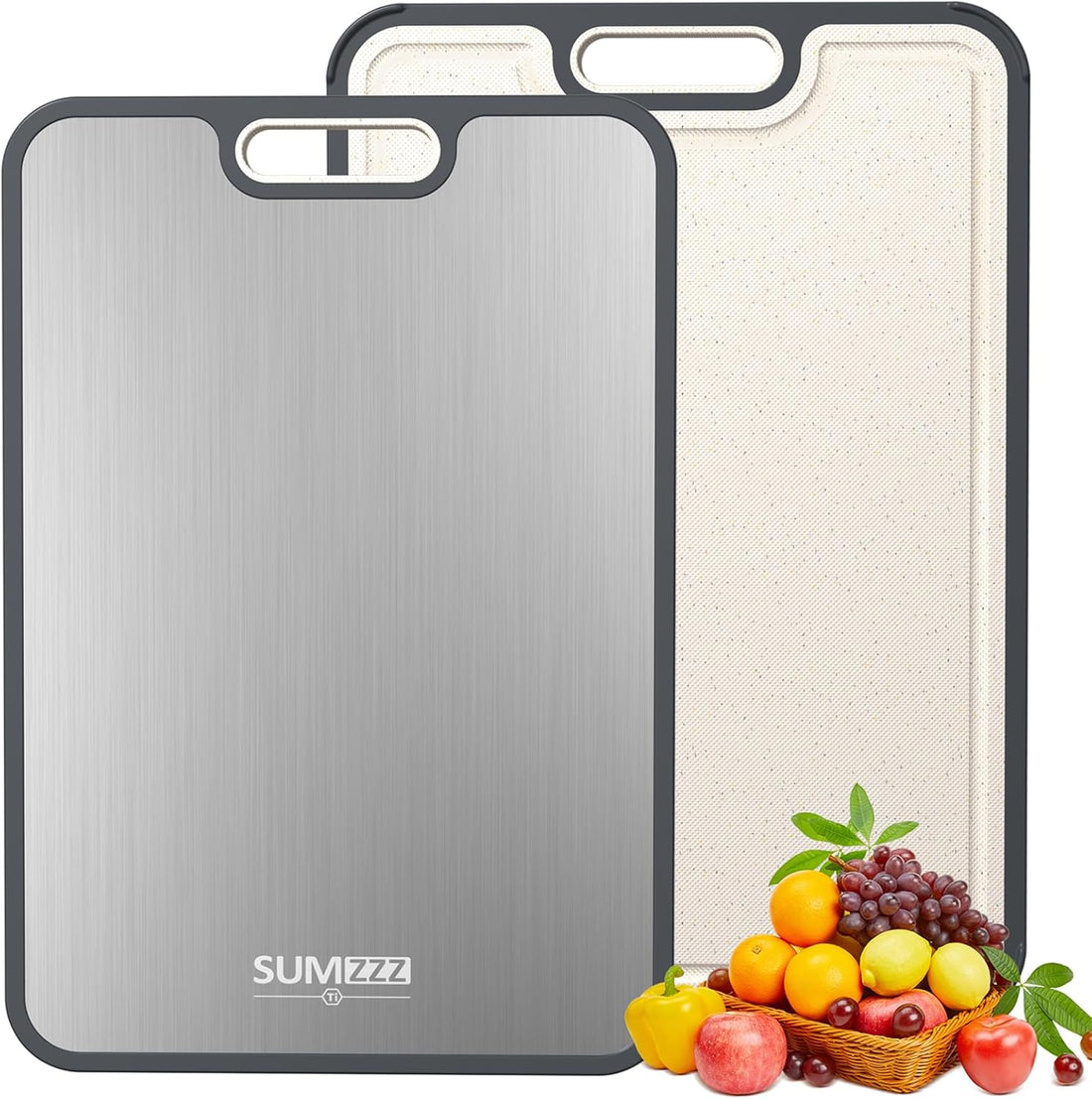 Titanium Cutting Board for Kitchen, Cutting Board Double Sided Food Grade, Pure Titanium and Wheat Straw PP, Dishwasher Safe Easy to Clean Large Size 16”×11”