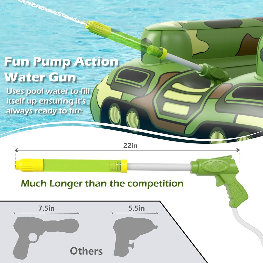 Inflatable Tank Pool Floats Adults - Jasonwell Kids Pool Floaties Swimming Pool Tank with Water Cannon Gun Swim Floaty Rafts Lake Beach Party Pool Toys for Boys Girls Kids Adults