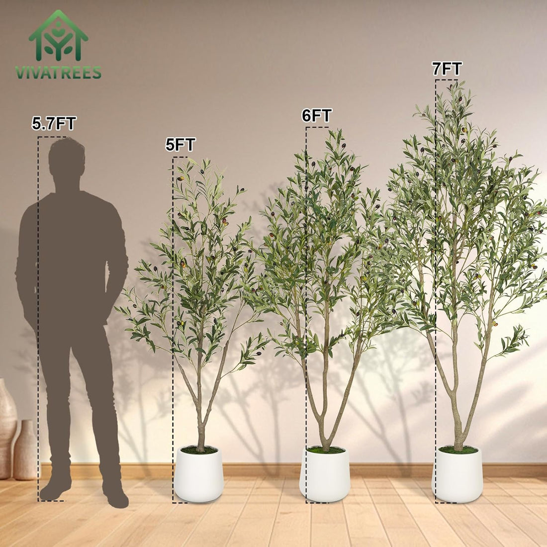 Olive Trees Artificial Indoor, 6FT Tall Faux Olive Tree with White Tall Planter, Artificial Plants with Natural Wood Trunk and Lifelike Fruits for Home Office Decor