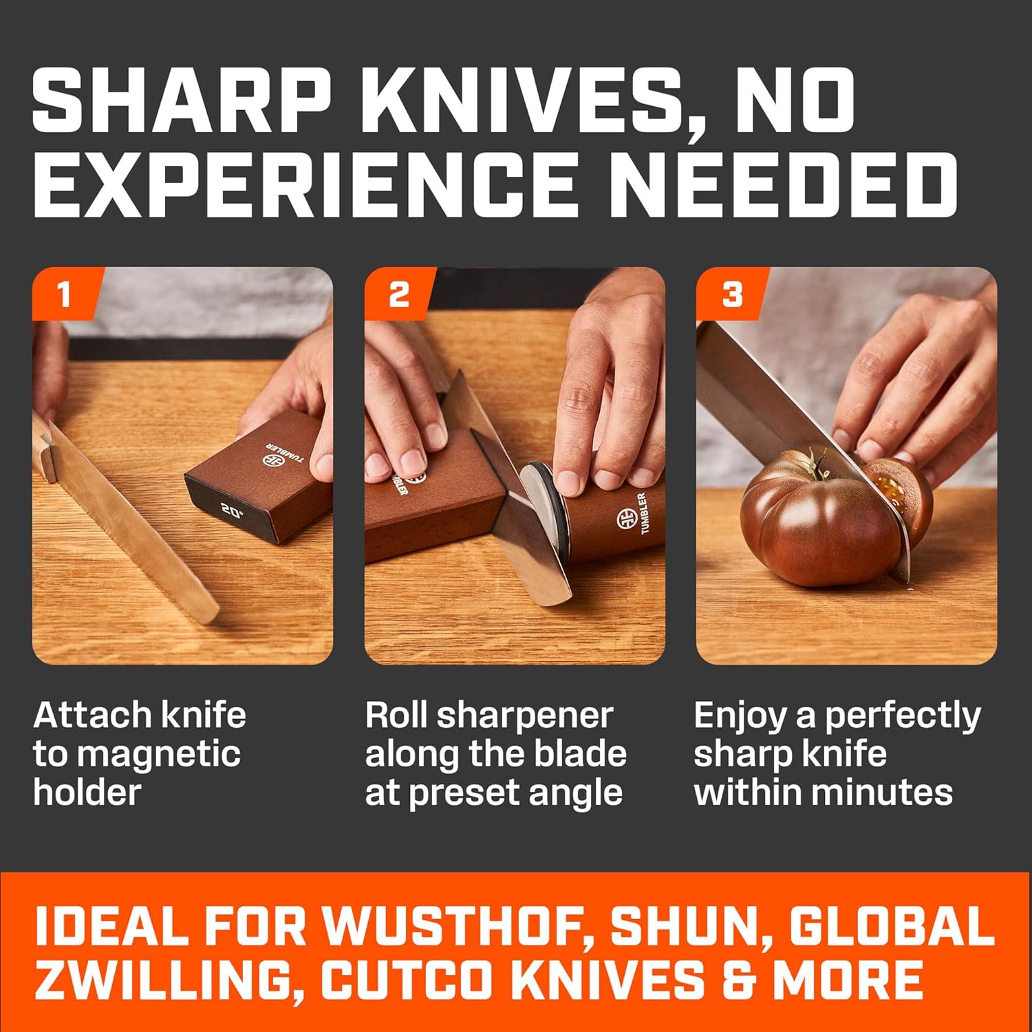 The Original Tumbler Rolling Knife Sharpener™ - Knife Sharpening Made Easy - Knife Sharpener Tool for Kitchen Knives - Knife Sharpener Kit Offers 15 & 20 Degree Sharpening