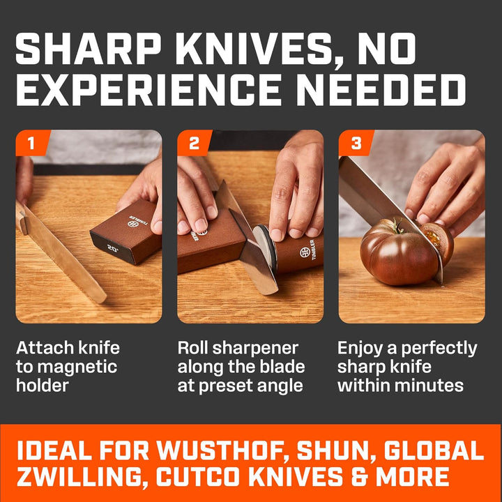 The Original Tumbler Rolling Knife Sharpener™ - Knife Sharpening Made Easy - Knife Sharpener Tool for Kitchen Knives - Knife Sharpener Kit Offers 15 & 20 Degree Sharpening