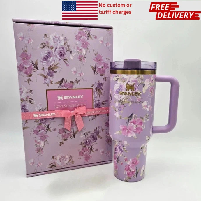 Stanley x LoveShackFancy 40oz Quencher H2.0 FlowState Tumbler – Purple Flowers Limited Edition (US)