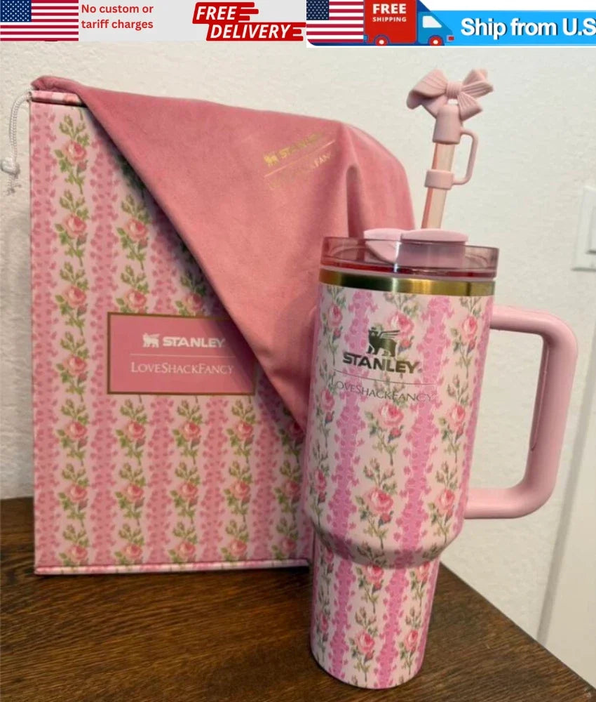 Stanley x LoveShackFancy Quencher H2.0 40 oz Pink Floral Tumbler